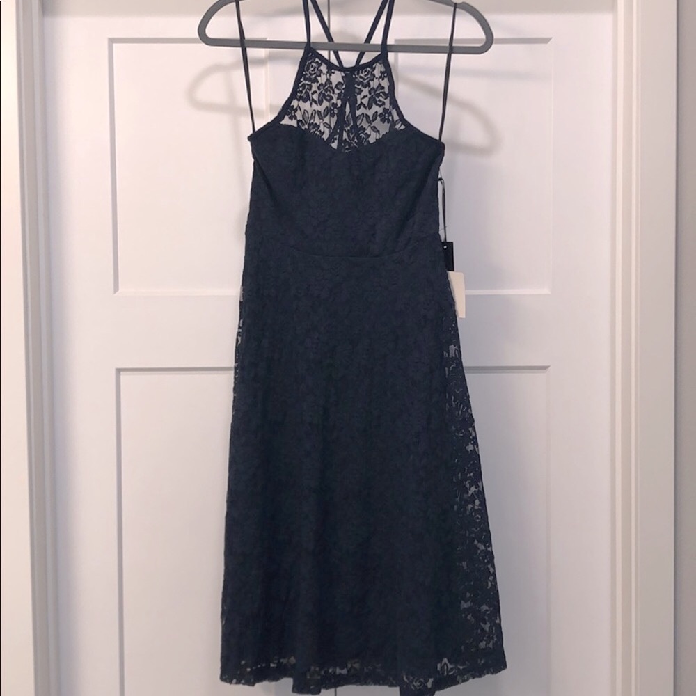 NWT lulus navy halter lace dress